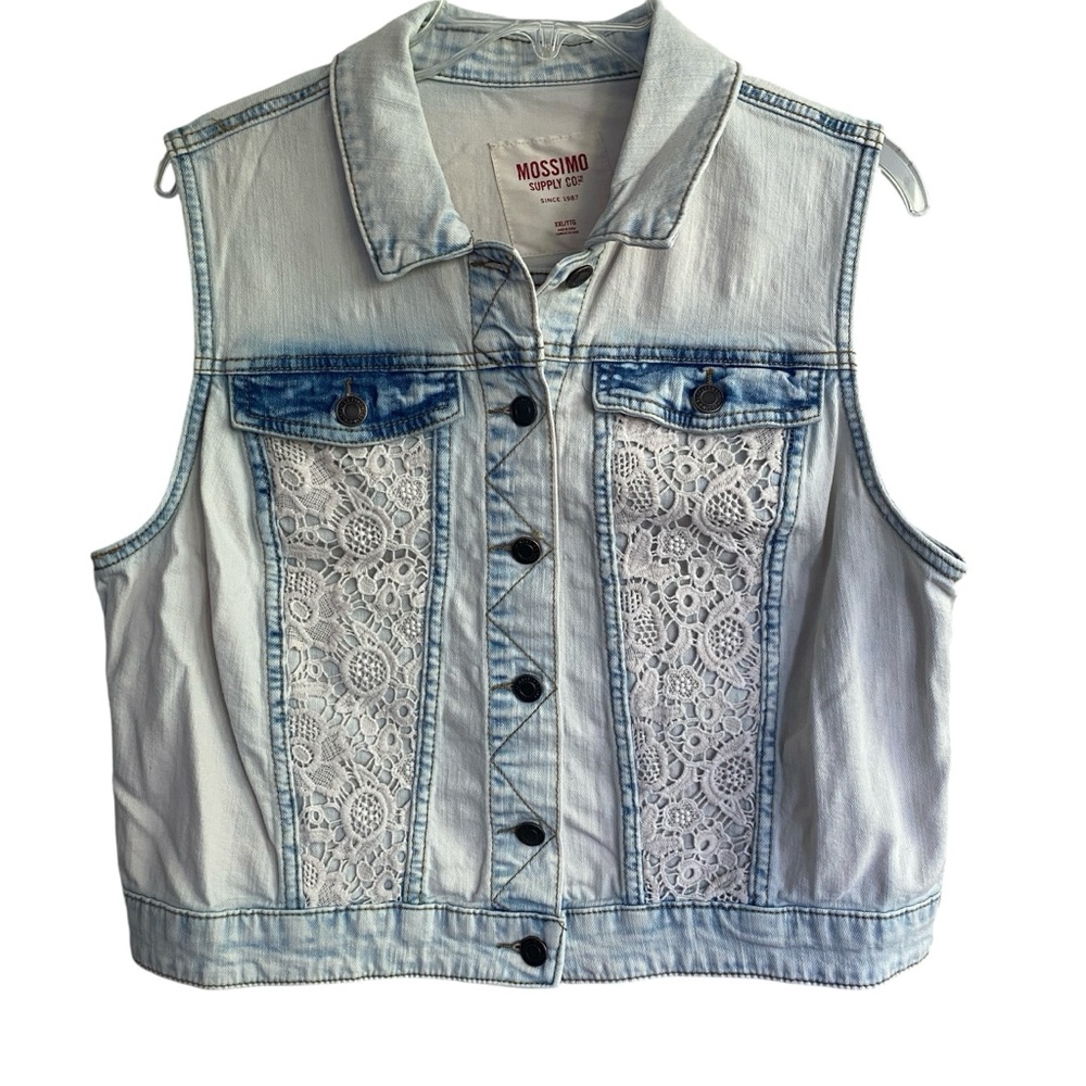 MOSSIMO SUPPLY Light Acid Wash Boho Distressed Lace Inset Size Juniors XXL